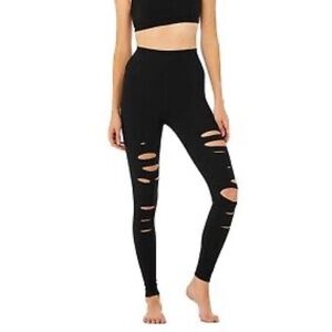 Alo Yoga black warrior ripped black leggings XS